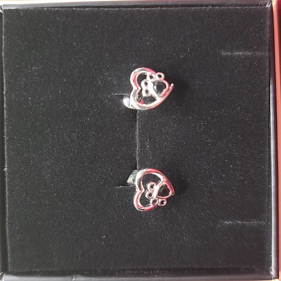 DOG CAT paw pet stud earrings silvertone black - Picture 5 of 5